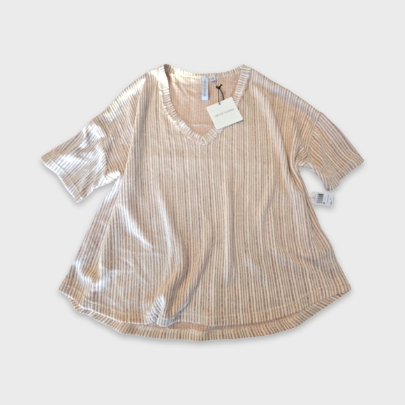 NWT Grace + Karma Ribbed Knit V-Neck Top 1X Neutral Boho Minimalist - Picture 2 of 11